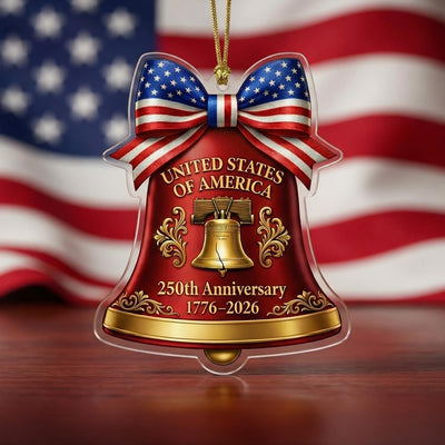 USA 250th Anniversary Bell Ornament, Liberty Bell Patriotic Gift 1776-2026, American Pride Bow Decor, 250 Years Freedom Keepsake