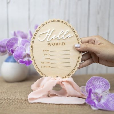 Ribbon Bow Name Sign, Monthly Milestone Photo, Baby Monthly Milestone Sign, Wood Milestone Card, Personalized Hospital Birth Announcement
