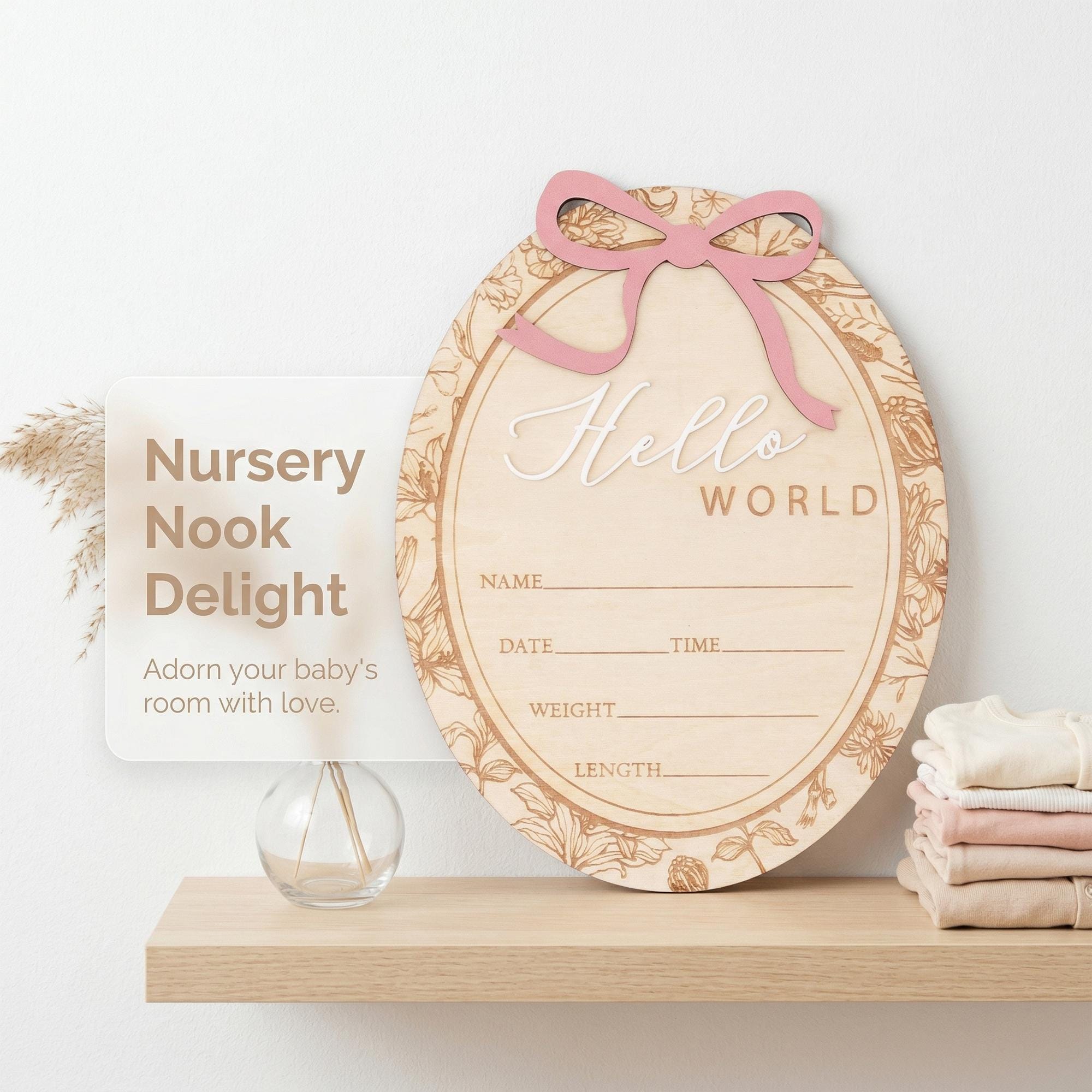 Hello World Baby Announcement Sign Personalized Birth Stats Sign Newborn Hospital Photo Prop Baby Girl Announcement Gift