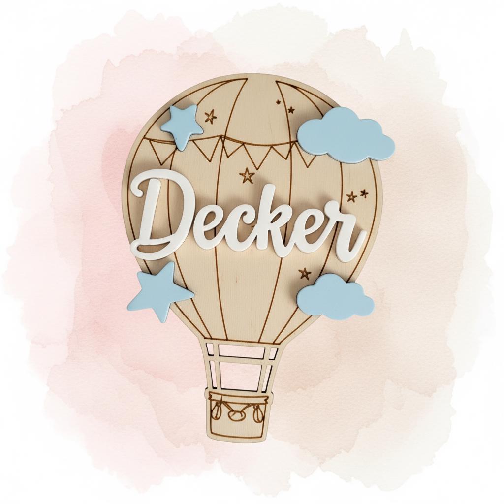 Personalized Hot Air Balloon Baby Name Wood Sign, Nursery Decor