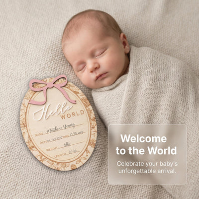 Hello World Baby Announcement Sign Personalized Birth Stats Sign Newborn Hospital Photo Prop Baby Girl Announcement Gift