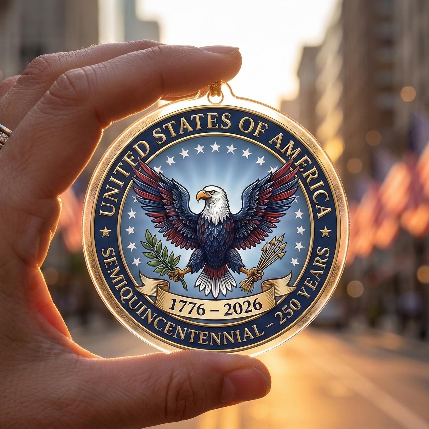 USA 250th Anniversary Semiquincentennial Ornament, 1776-2026 Eagle Seal Keepsake, Patriotic American Pride Gift, 250 Years Decor