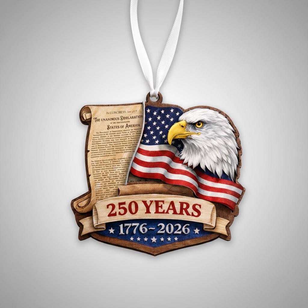 USA 250th Anniversary Ornament, Declaration of Independence Keepsake, 1776-2026 Decor, Patriotic Eagle History Buff Gift