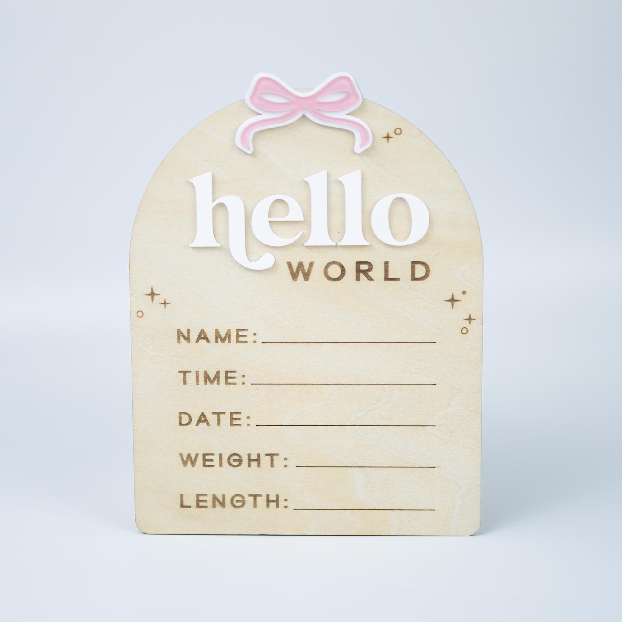 Birth Stats Sign Girl, Hello World Sign, Baby Birth Announcement Sign, Baby Shower Gift, Boho Baby Announcement, Birth Detail Sign With Bow