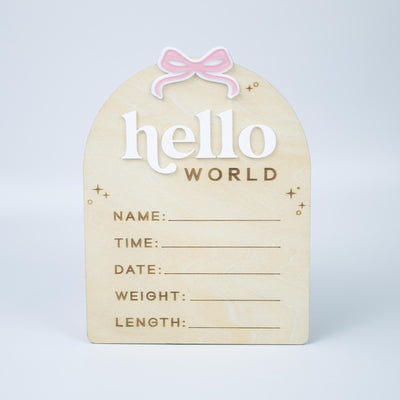 Birth Stats Sign Girl, Hello World Sign, Baby Birth Announcement Sign, Baby Shower Gift, Boho Baby Announcement, Birth Detail Sign With Bow