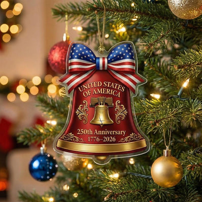 USA 250th Anniversary Bell Ornament, Liberty Bell Patriotic Gift 1776-2026, American Pride Bow Decor, 250 Years Freedom Keepsake