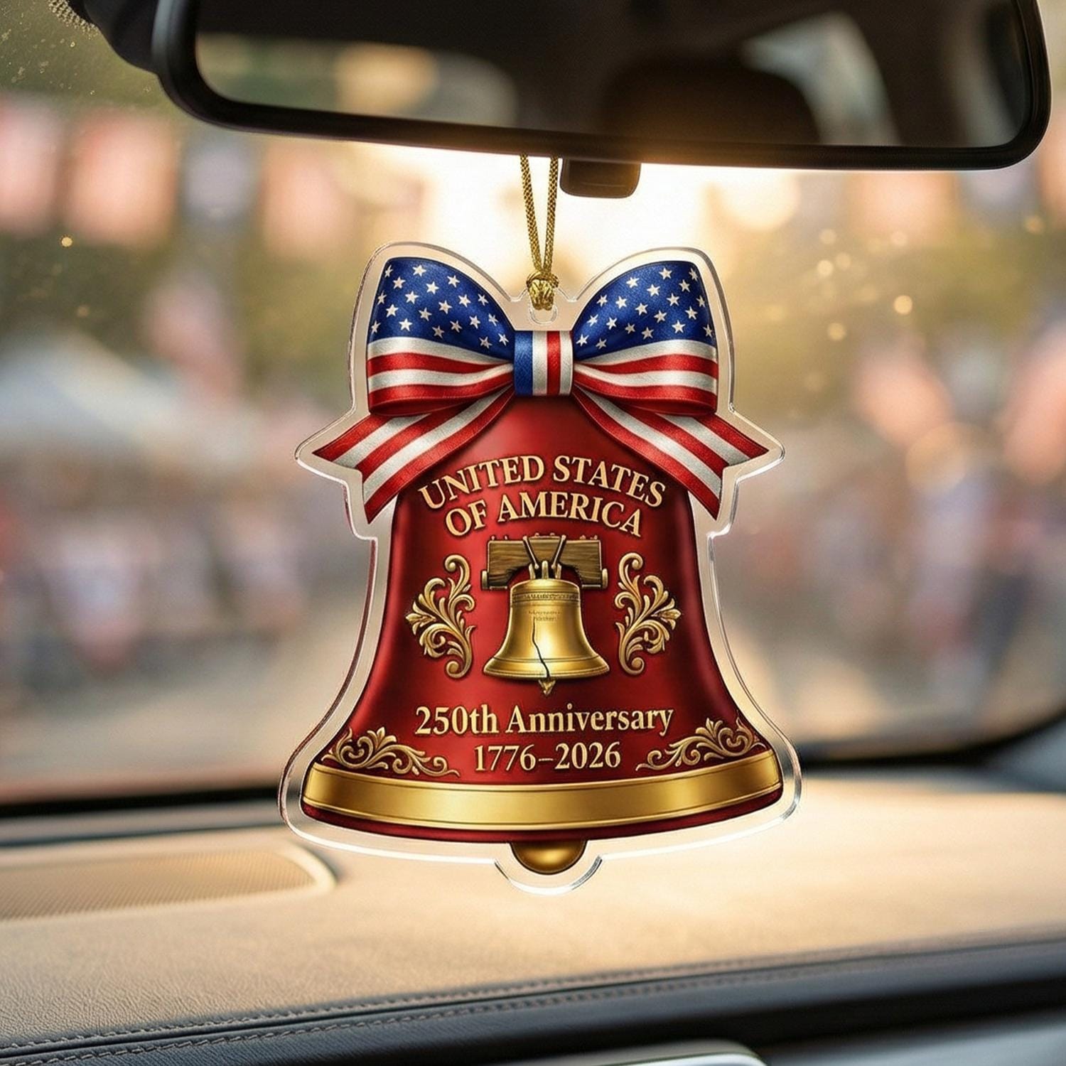 USA 250th Anniversary Bell Ornament, Liberty Bell Patriotic Gift 1776-2026, American Pride Bow Decor, 250 Years Freedom Keepsake
