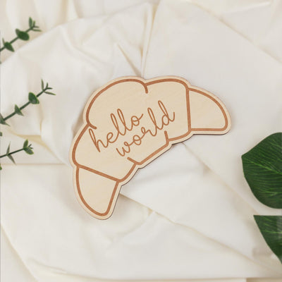 Wooden Croissant Baby Milestone Set, Rustic Monthly Photo Props,Hello World Birth Announcement Sign,Newborn Keepsake Gift,Monthly Milestones