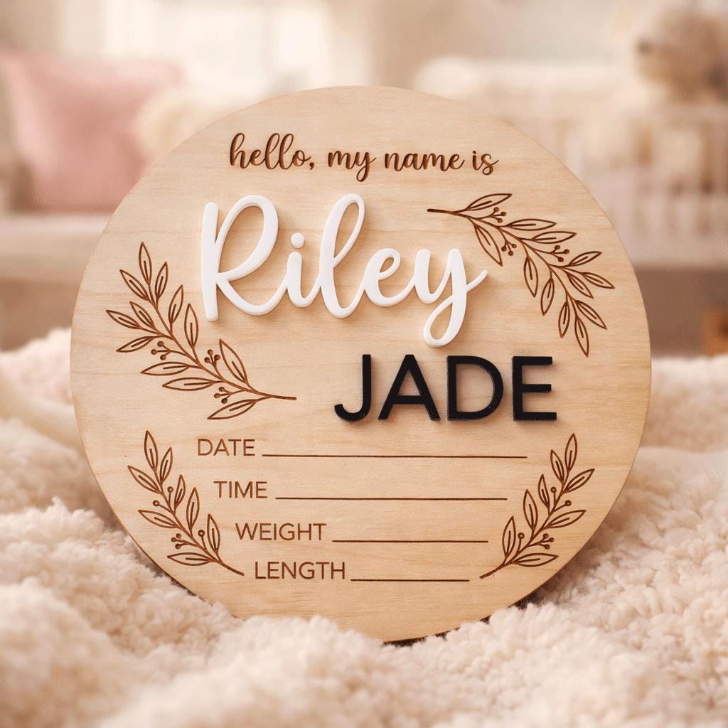 Hello My Name Is Baby Sign Personalized Wooden Baby Name Sign Custom Newborn Announcement Sign Birth Stats Photo Prop
