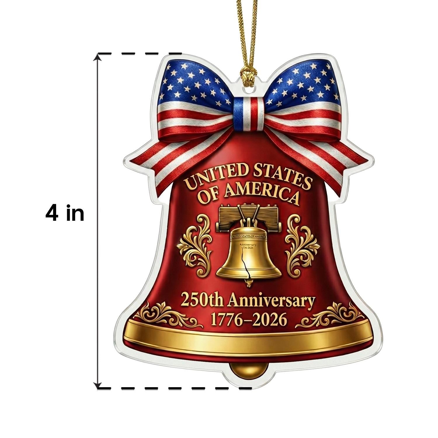 USA 250th Anniversary Bell Ornament, Liberty Bell Patriotic Gift 1776-2026, American Pride Bow Decor, 250 Years Freedom Keepsake