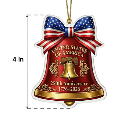 USA 250th Anniversary Bell Ornament, Liberty Bell Patriotic Gift 1776-2026, American Pride Bow Decor, 250 Years Freedom Keepsake