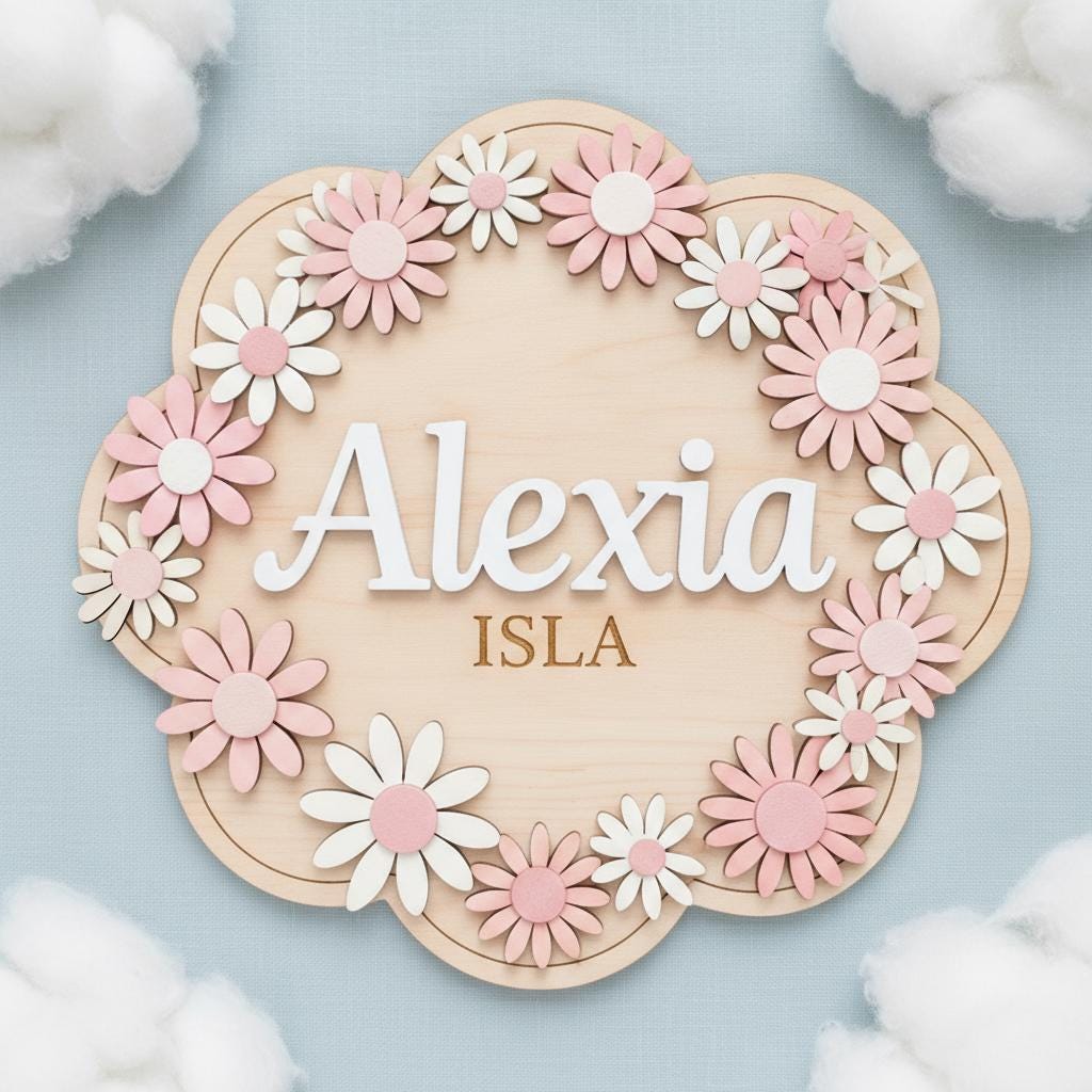 Personalized Baby Name Sign, Wooden Daisy Nursery Name Plaque, Custom Baby Girl Room Decor, Flower Nursery Wall Decor