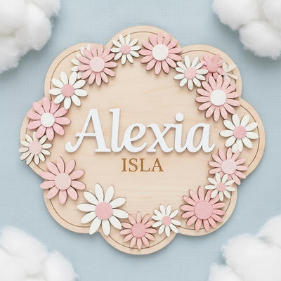 Personalized Baby Name Sign, Wooden Daisy Nursery Name Plaque, Custom Baby Girl Room Decor, Flower Nursery Wall Decor