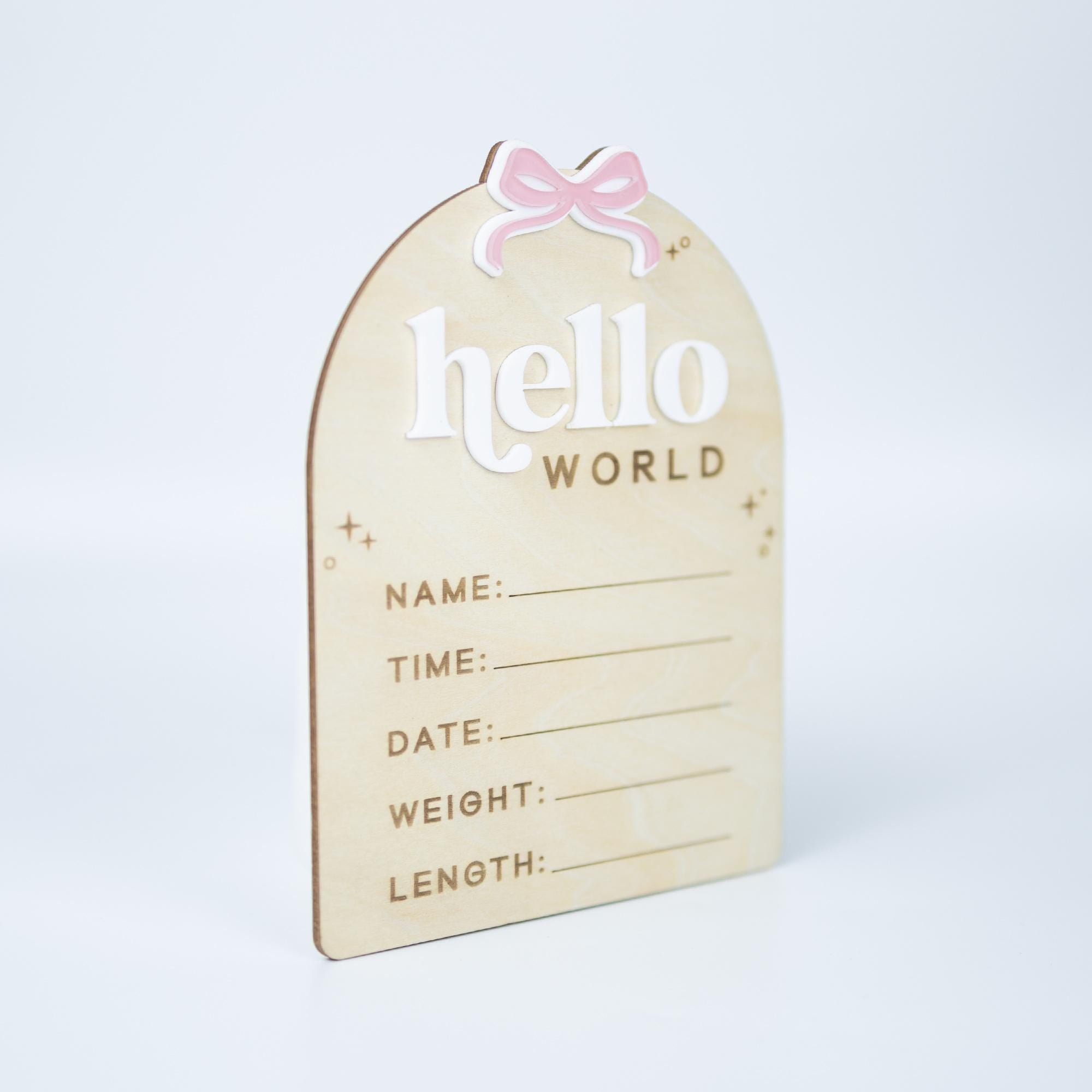 Birth Stats Sign Girl, Hello World Sign, Baby Birth Announcement Sign, Baby Shower Gift, Boho Baby Announcement, Birth Detail Sign With Bow