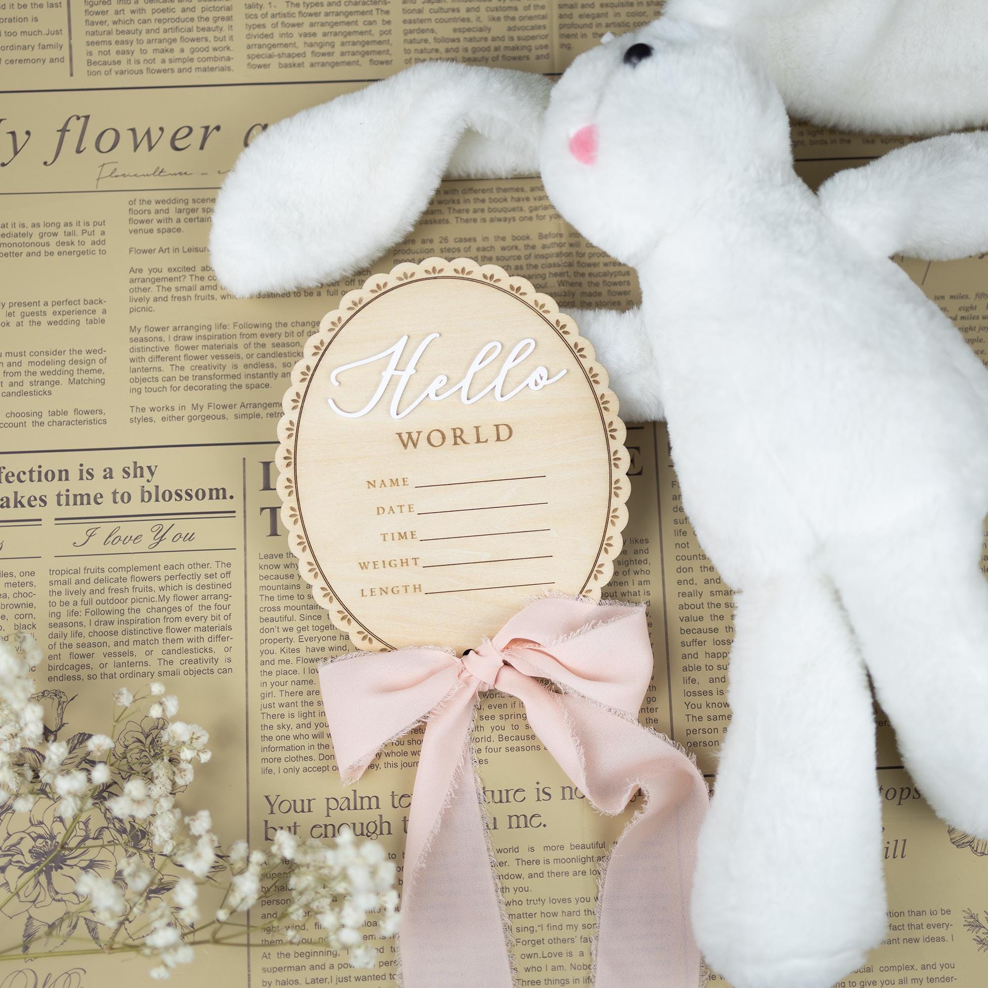 Ribbon Bow Name Sign, Monthly Milestone Photo, Baby Monthly Milestone Sign, Wood Milestone Card, Personalized Hospital Birth Announcement