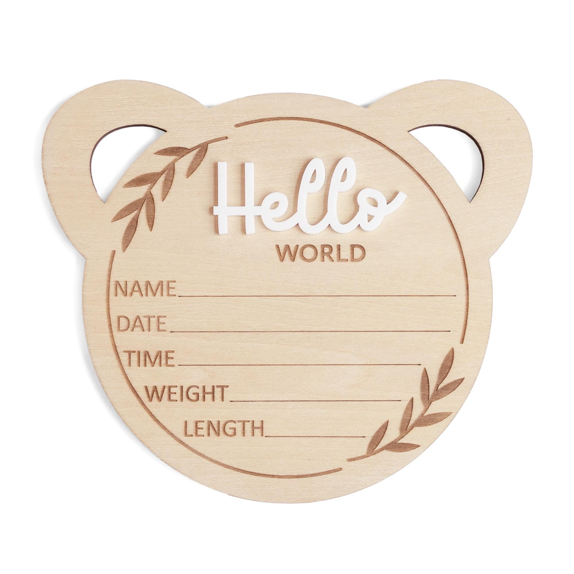 Bear Baby Announcement Sign, Hello World Baby Sign, Newborn Birth Stats Sign, Baby Shower Gift, Baby Photo Prop, Baby Boy Birth Stats Sign