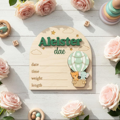 Baby Birth Stats Sign Personalized Wooden Baby Name Sign Balloon Nursery Decor Custom Newborn Announcement Sign Photo Prop