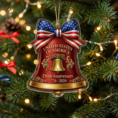 USA 250th Anniversary Bell Ornament, Liberty Bell Patriotic Gift 1776-2026, American Pride Bow Decor, 250 Years Freedom Keepsake