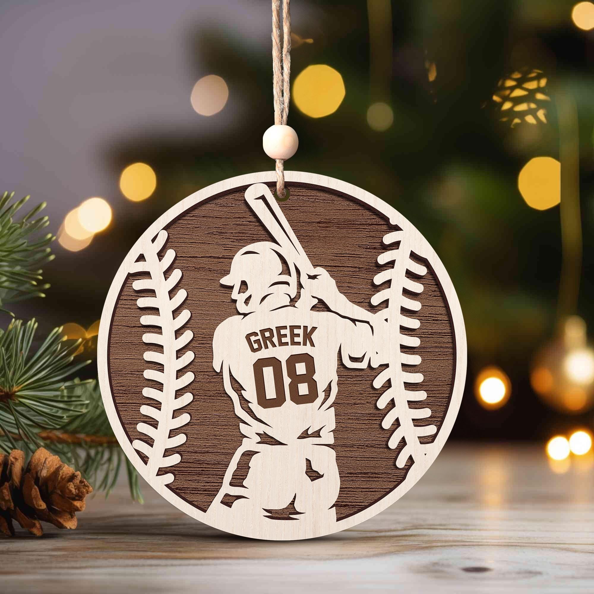 Personalized Baseball Christmas Ornament - Custom Wooden Player Jersey Ornament - Sports Team Holiday Keepsake