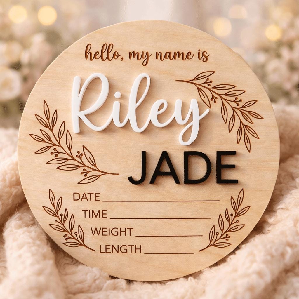 Hello My Name Is Baby Sign Personalized Wooden Baby Name Sign Custom Newborn Announcement Sign Birth Stats Photo Prop