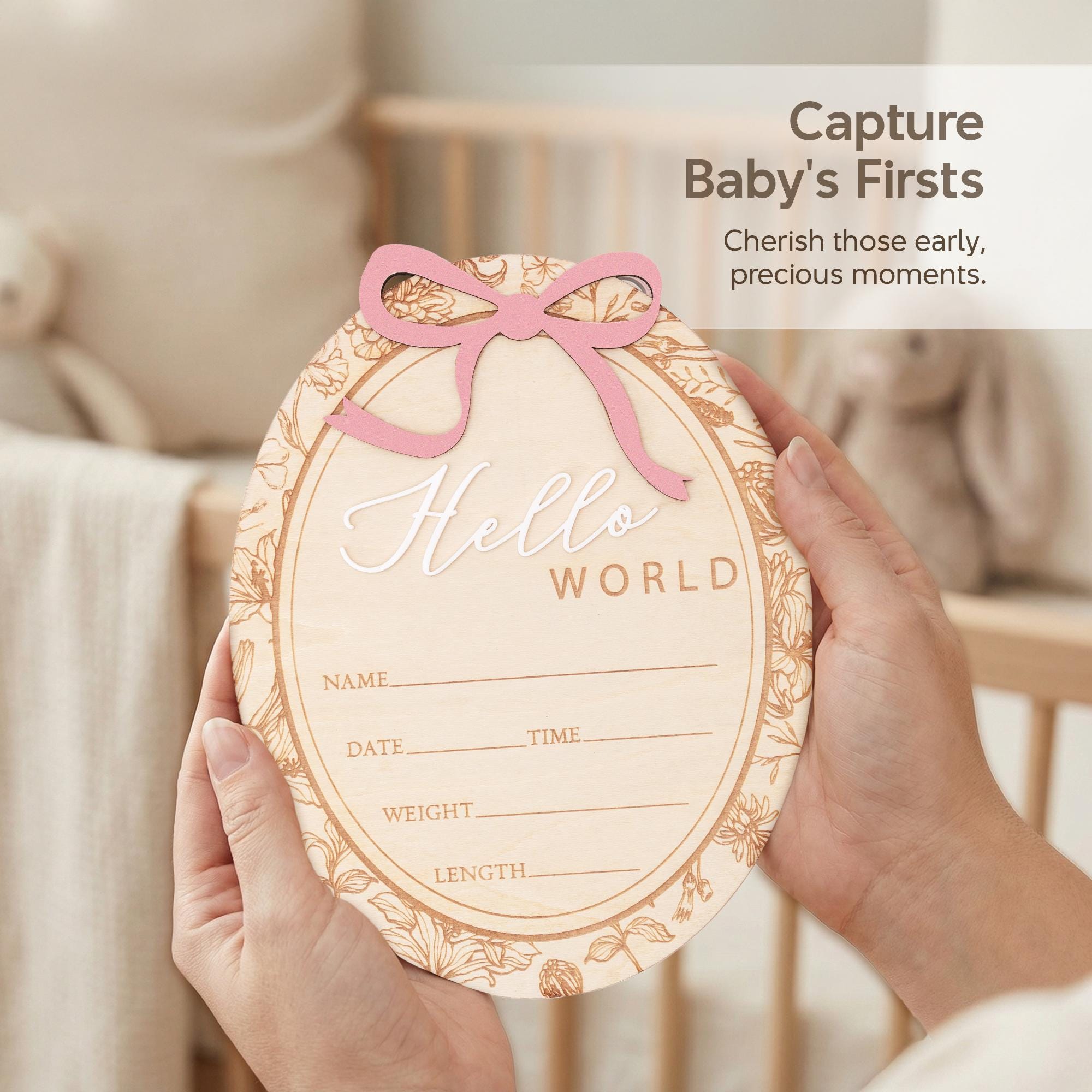 Hello World Baby Announcement Sign Personalized Birth Stats Sign Newborn Hospital Photo Prop Baby Girl Announcement Gift