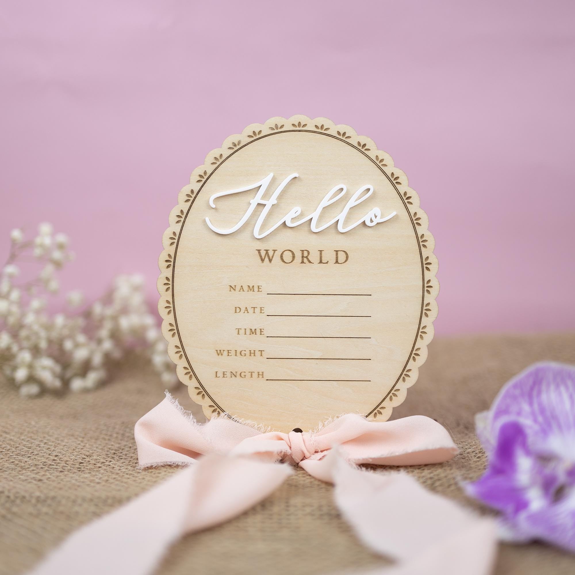 Ribbon Bow Name Sign, Monthly Milestone Photo, Baby Monthly Milestone Sign, Wood Milestone Card, Personalized Hospital Birth Announcement