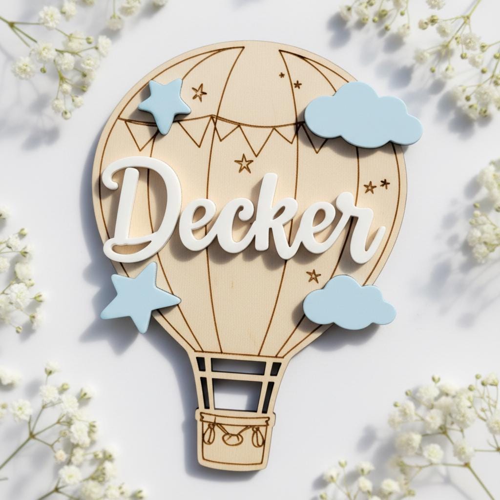 Personalized Hot Air Balloon Baby Name Wood Sign, Nursery Decor