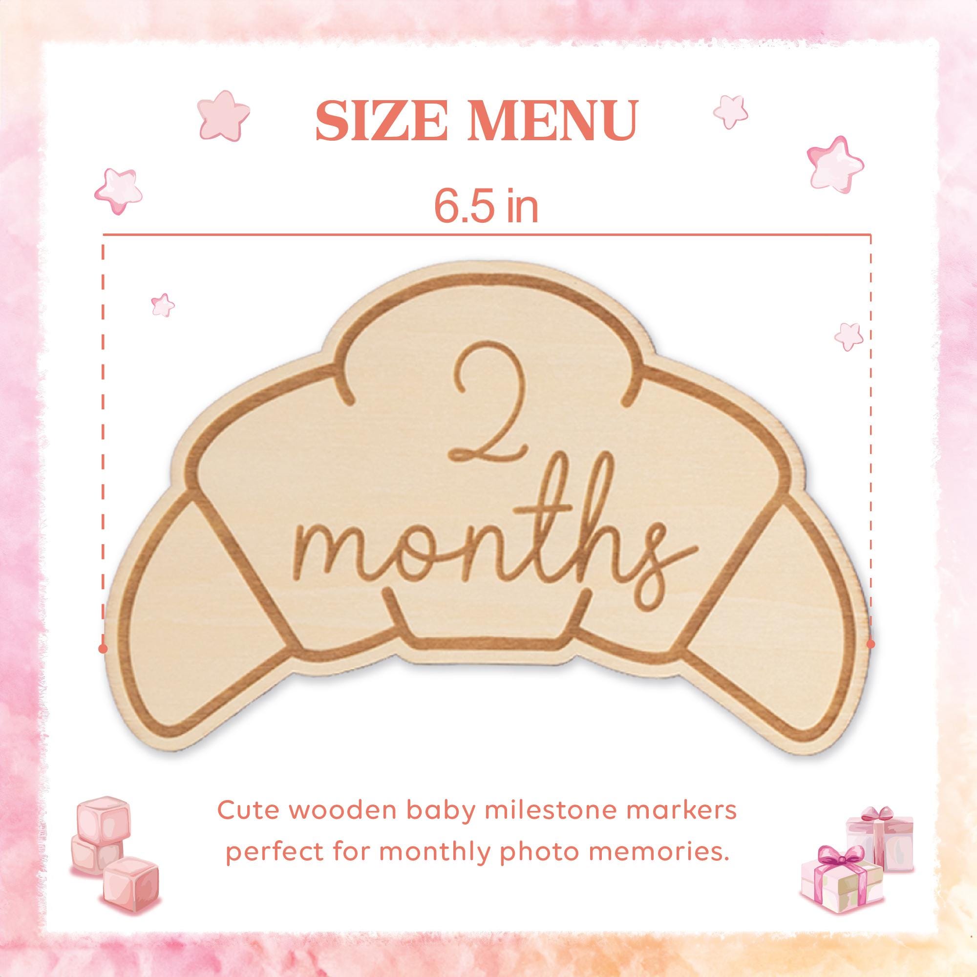 Wooden Croissant Baby Milestone Set, Rustic Monthly Photo Props,Hello World Birth Announcement Sign,Newborn Keepsake Gift,Monthly Milestones