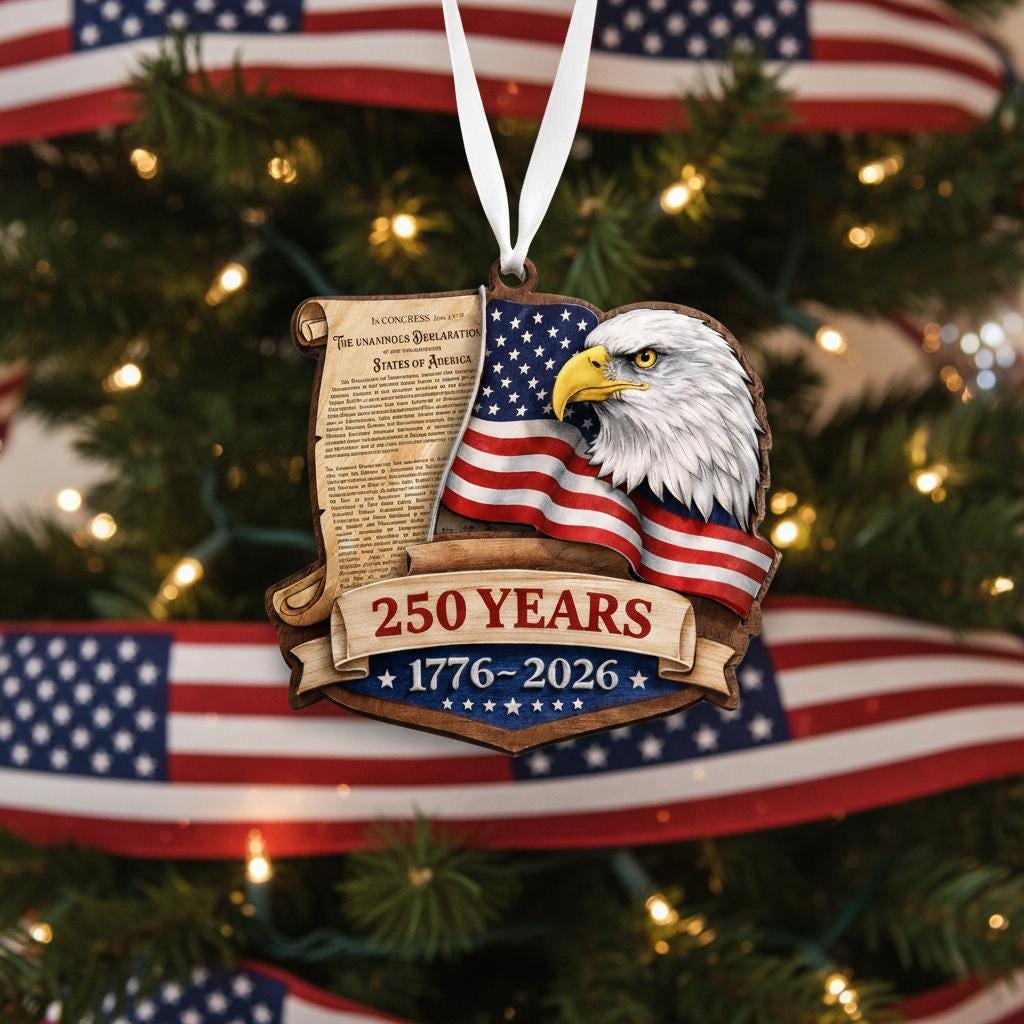 USA 250th Anniversary Ornament, Declaration of Independence Keepsake, 1776-2026 Decor, Patriotic Eagle History Buff Gift