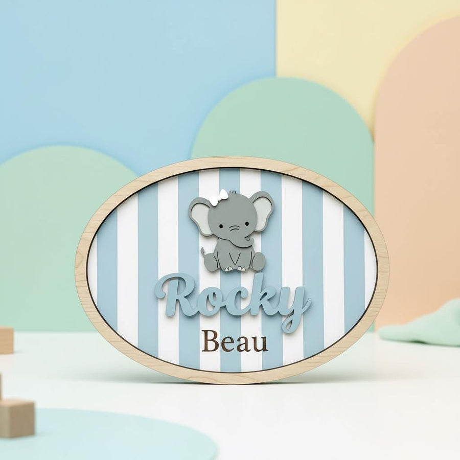 Personalized Elephant Baby Name Sign Wooden Nursery Decor