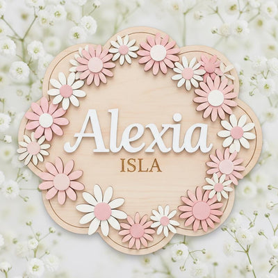 Personalized Baby Name Sign, Wooden Daisy Nursery Name Plaque, Custom Baby Girl Room Decor, Flower Nursery Wall Decor