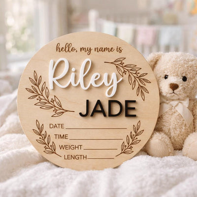 Hello My Name Is Baby Sign Personalized Wooden Baby Name Sign Custom Newborn Announcement Sign Birth Stats Photo Prop