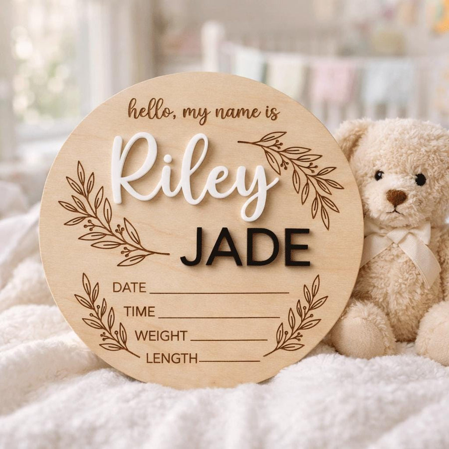 Hello My Name Is Baby Sign Personalized Wooden Baby Name Sign Custom Newborn Announcement Sign Birth Stats Photo Prop