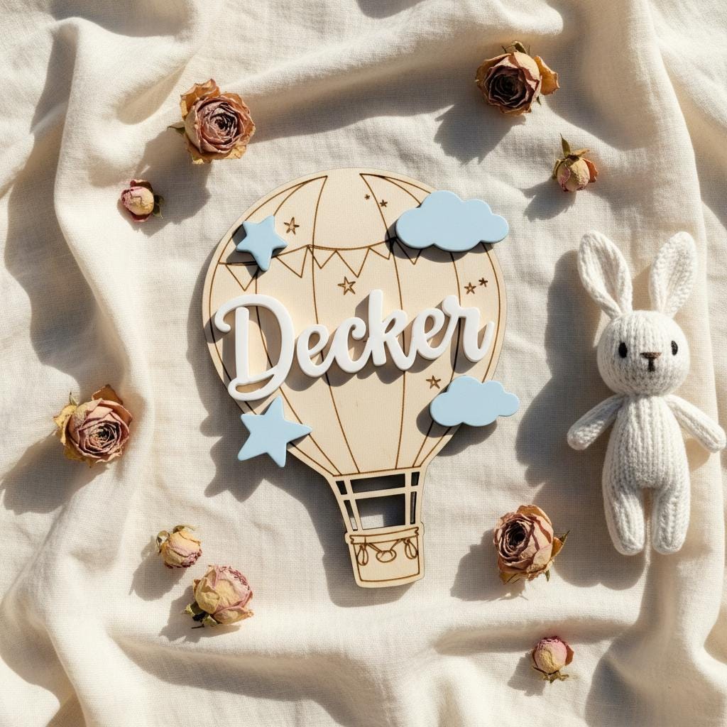 Personalized Hot Air Balloon Baby Name Wood Sign, Nursery Decor