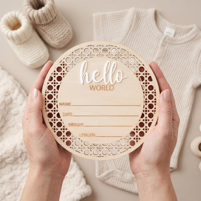 Baby Announcement Sign Hello World Baby Sign Birth Stats Sign Custom Baby Name Sign Newborn Announcement Photo Prop Baby Keepsake Gift