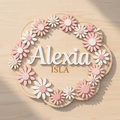 Personalized Baby Name Sign, Wooden Daisy Nursery Name Plaque, Custom Baby Girl Room Decor, Flower Nursery Wall Decor