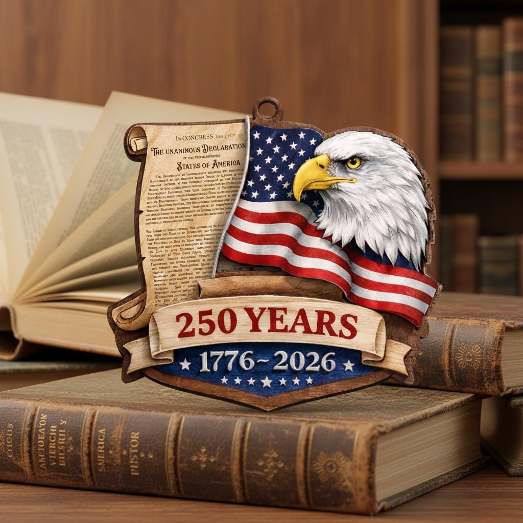 USA 250th Anniversary Ornament, Declaration of Independence Keepsake, 1776-2026 Decor, Patriotic Eagle History Buff Gift