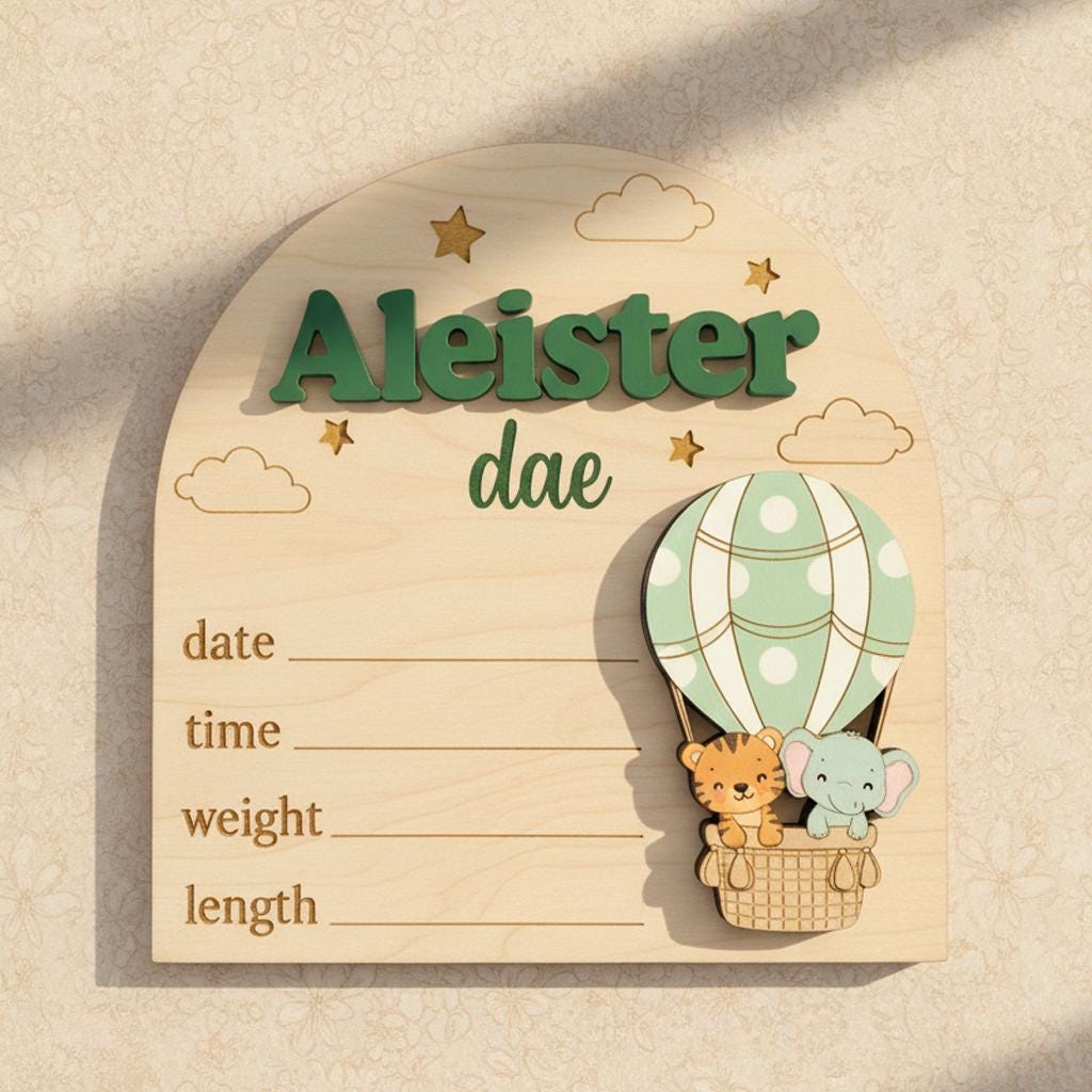 Baby Birth Stats Sign Personalized Wooden Baby Name Sign Balloon Nursery Decor Custom Newborn Announcement Sign Photo Prop