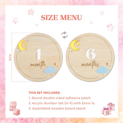 Wooden Baby Milestone Sign, Moon and Stars Monthly Marker Baby, Acrylic Cloud Baby Photo Prop,Newborn Keepsake,Interchangeable Milestone Set