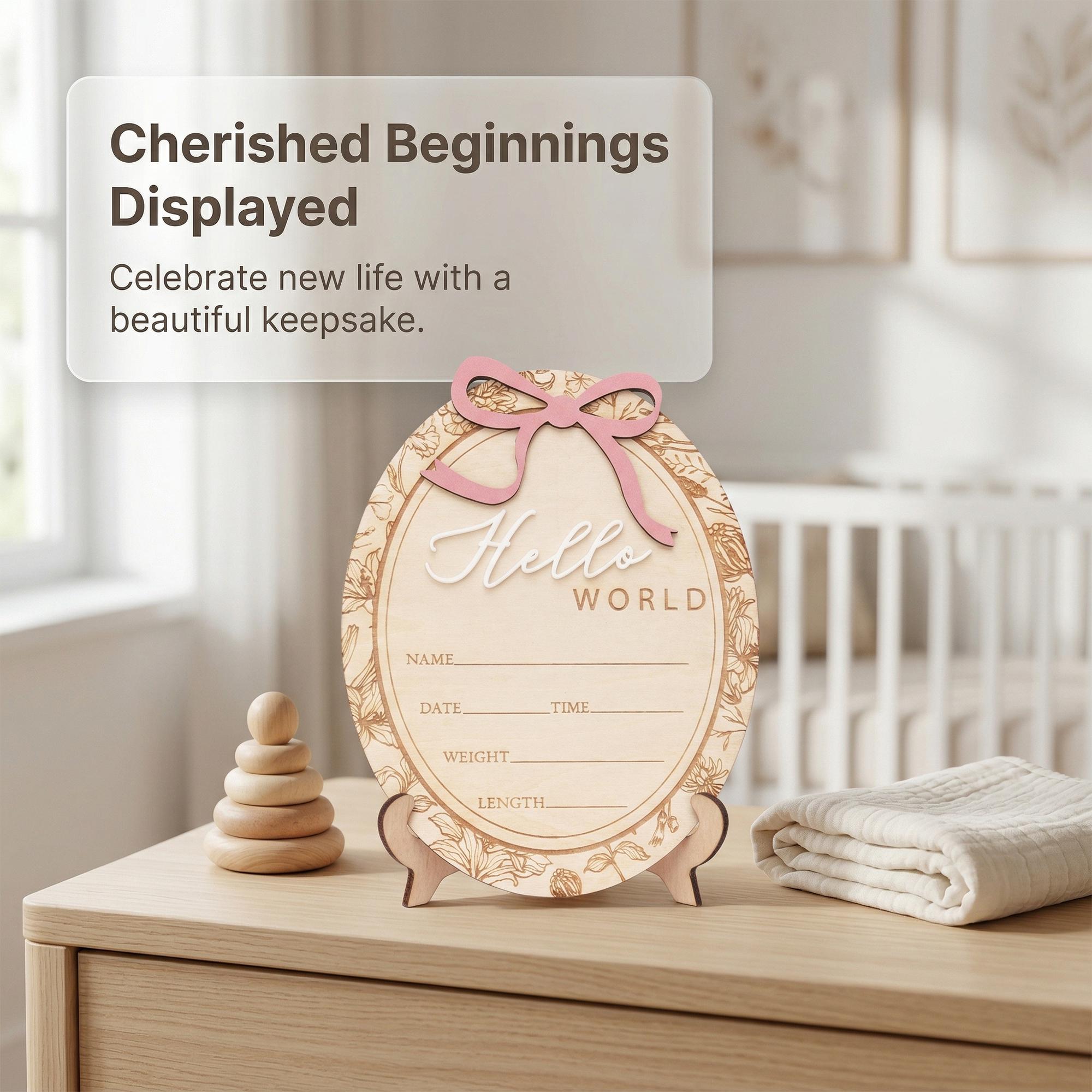Hello World Baby Announcement Sign Personalized Birth Stats Sign Newborn Hospital Photo Prop Baby Girl Announcement Gift