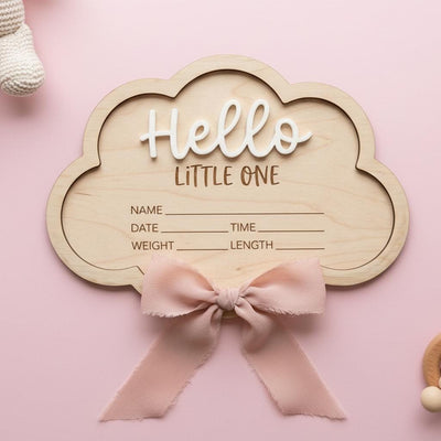 Personalized Baby Stats Plaque for Girl, Newborn Birth Announcement Sign, Boho Hospital Photo Prop, Hello Little One Nursery Decor