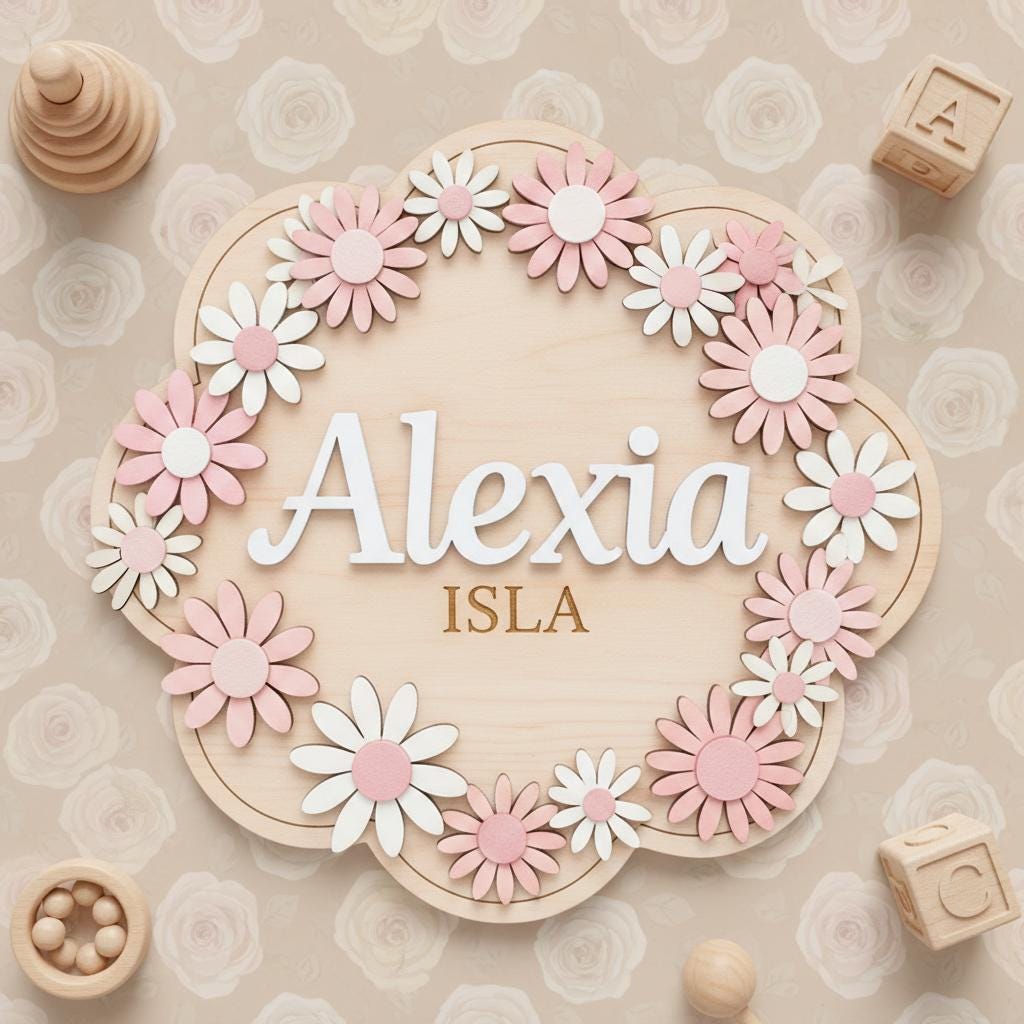 Personalized Baby Name Sign, Wooden Daisy Nursery Name Plaque, Custom Baby Girl Room Decor, Flower Nursery Wall Decor