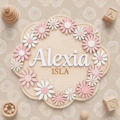Personalized Baby Name Sign, Wooden Daisy Nursery Name Plaque, Custom Baby Girl Room Decor, Flower Nursery Wall Decor
