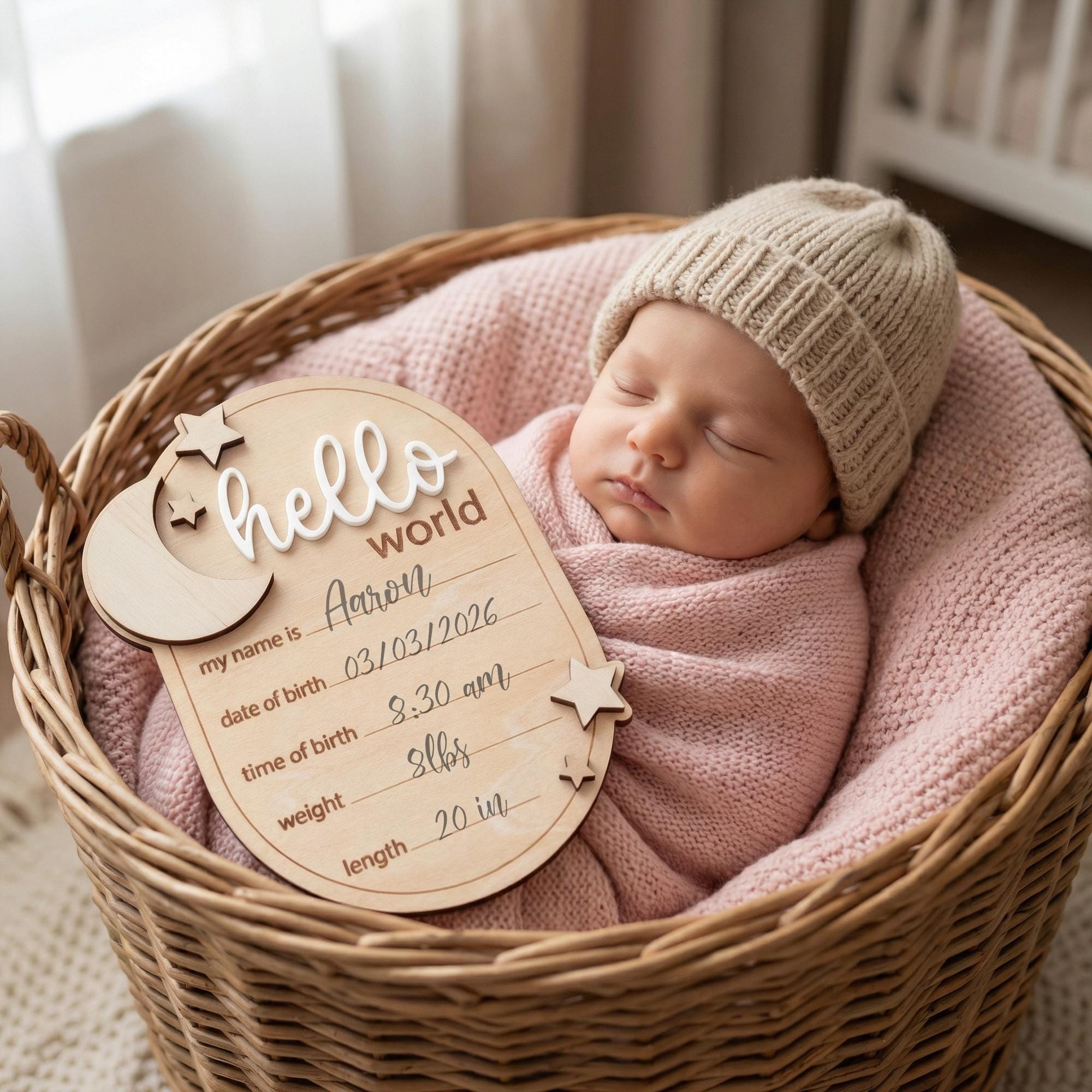 Hello World Baby Announcement Sign Hello World Sign Birth Stats Sign Custom Baby Name Sign Newborn Photo Prop Baby Shower Gift