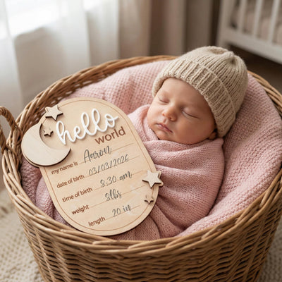 Hello World Baby Announcement Sign Hello World Sign Birth Stats Sign Custom Baby Name Sign Newborn Photo Prop Baby Shower Gift