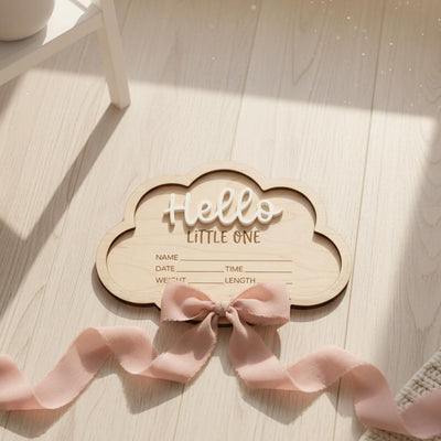 Personalized Baby Stats Plaque for Girl, Newborn Birth Announcement Sign, Boho Hospital Photo Prop, Hello Little One Nursery Decor