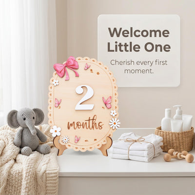 Baby Monthly Milestone Sign Wooden Baby Month Sign Double Sided Month Months First Year Baby Photo Prop Nursery Decor