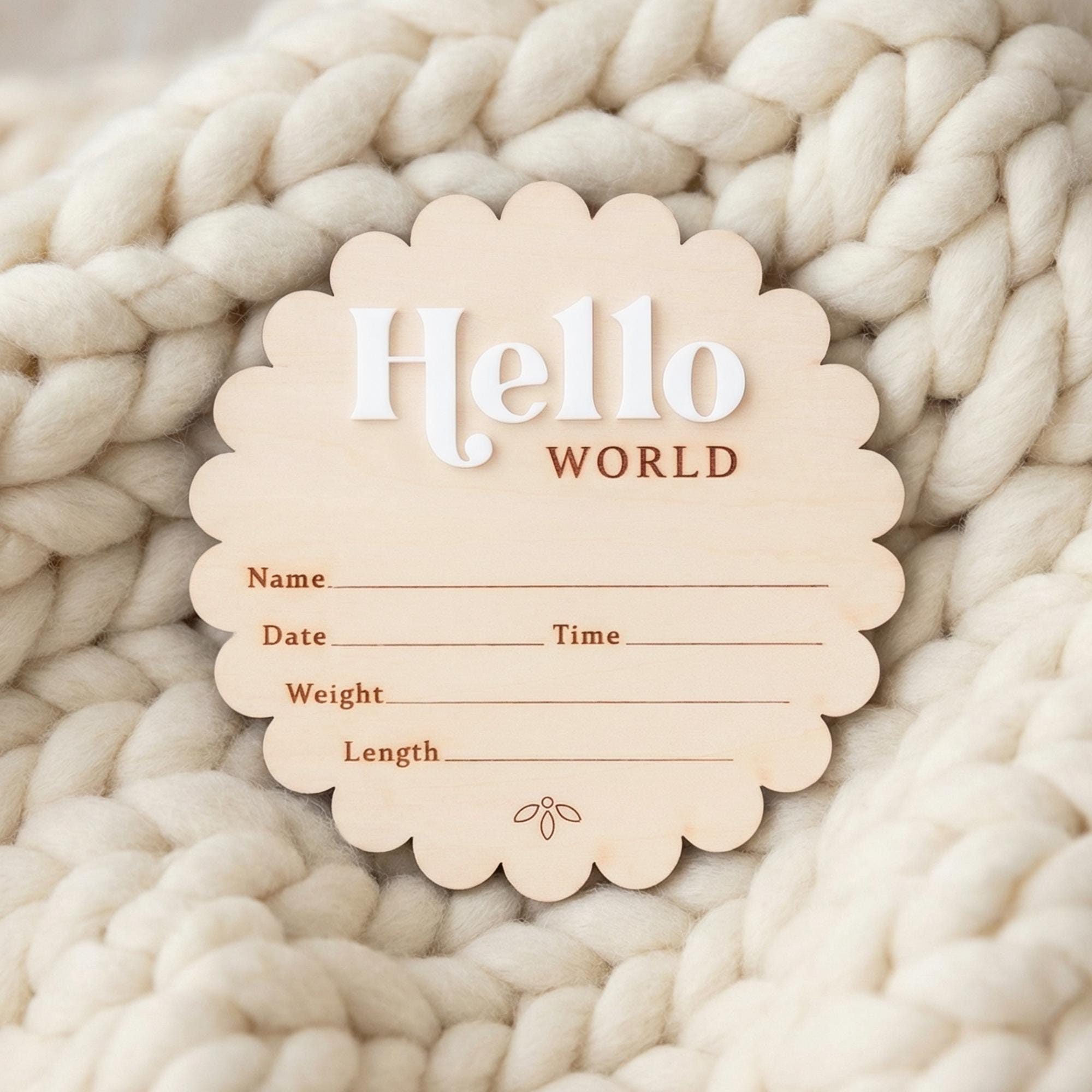 Hello World Baby Announcement Sign Birth Stats Sign Custom Baby Name Sign Newborn Announcement Photo Prop Baby Keepsake Gift