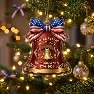 USA 250th Anniversary Bell Ornament, Liberty Bell Patriotic Gift 1776-2026, American Pride Bow Decor, 250 Years Freedom Keepsake