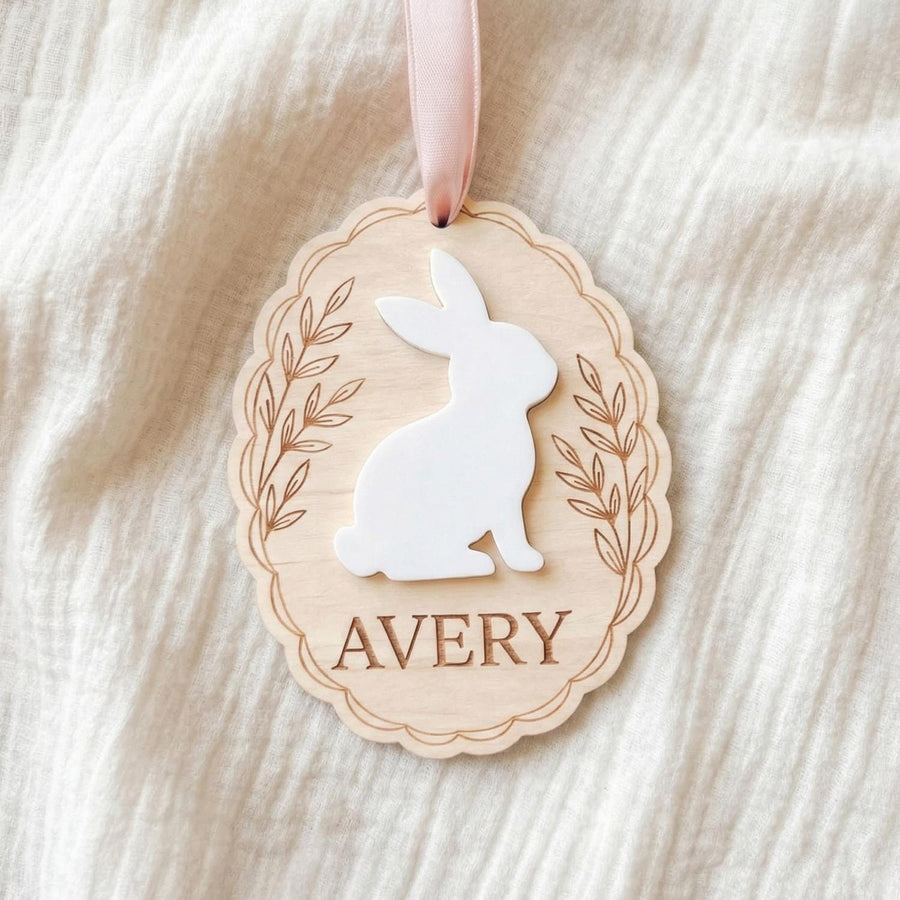 Baby Name Announcement Sign, Personalized Wood Name Tag for Newborn, Bunny Birth Reveal Prop, Custom Nursery Decor for Baby